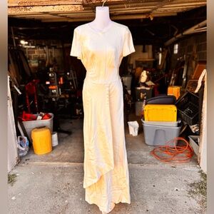 LAGERFELD Vintage Ivory Silk Gown, Short Sleeve Buttons